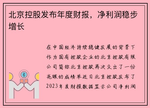 北京控股发布年度财报，净利润稳步增长